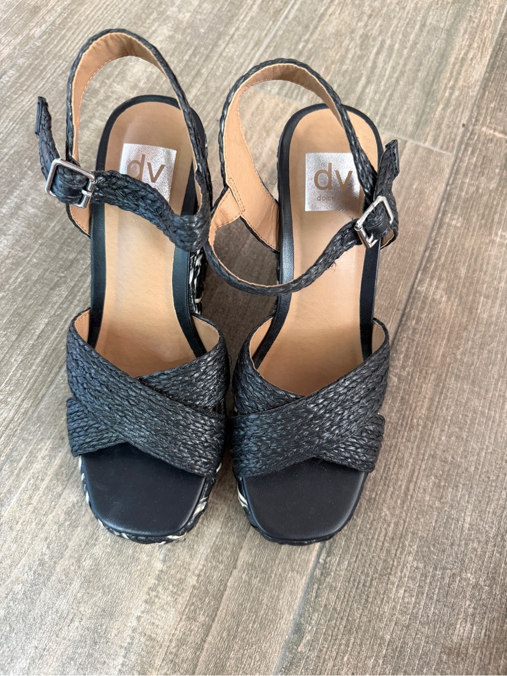 Dolce Vita Black Braided Wedge Sandals - Picture 2 of 3